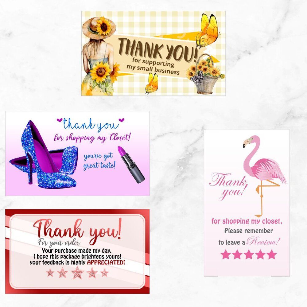 200 Assorted Thank You Cards – 3.5" x 2" Glossy Business Cards – Small Business - Picture 4 of 12